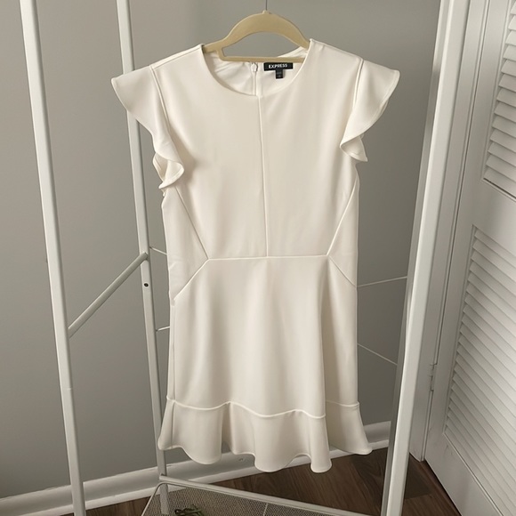 Express White Ruffle Fit and Flare Dress - Picture 2 of 6